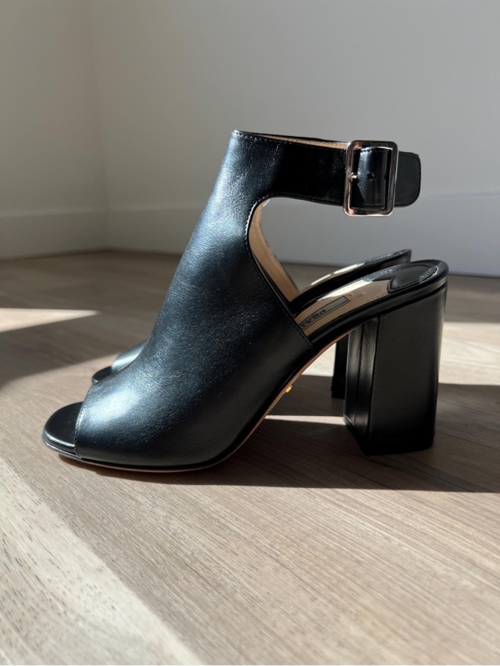 Prada Black Leather Block Heel Sandals Size 39